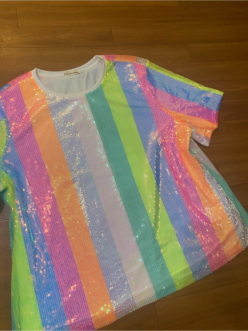 Sequin Pastel Stripe Short Sleeve blouse - 3X - Picture 3 of 7